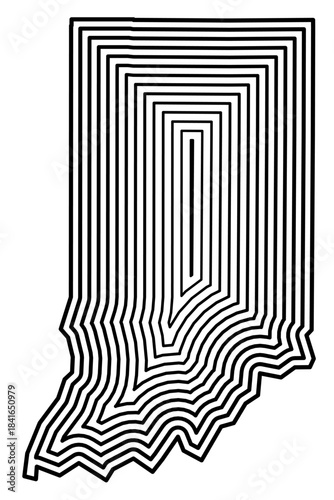 Symbol Map of the State Indiana (United States of America) showing the state border buffered inside with black tapering lines