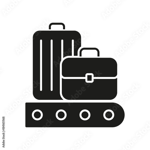 Luggage On Conveyor Belt Solid Icon. Baggage Handling, Travel Logistics, And Airport Transportation Silhouette Symbol. Efficient Airport Management. Isolated Vector Illustration