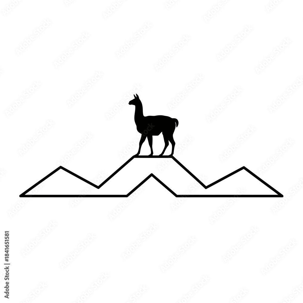 Fototapeta premium Llama silhouette folded landscape single curve vector illustration