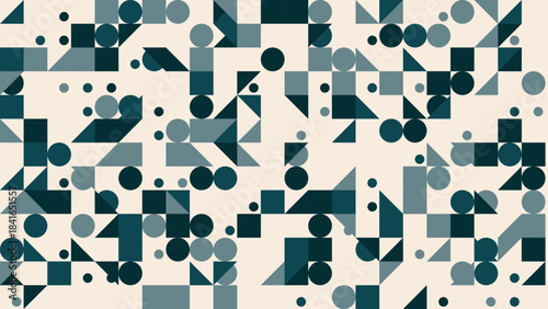 Geometric abstract pattern with repeating shapes and varying shades of blue and beige.