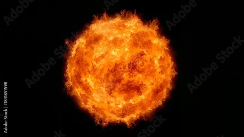 Fiery sun animation with turbulent flames on black background