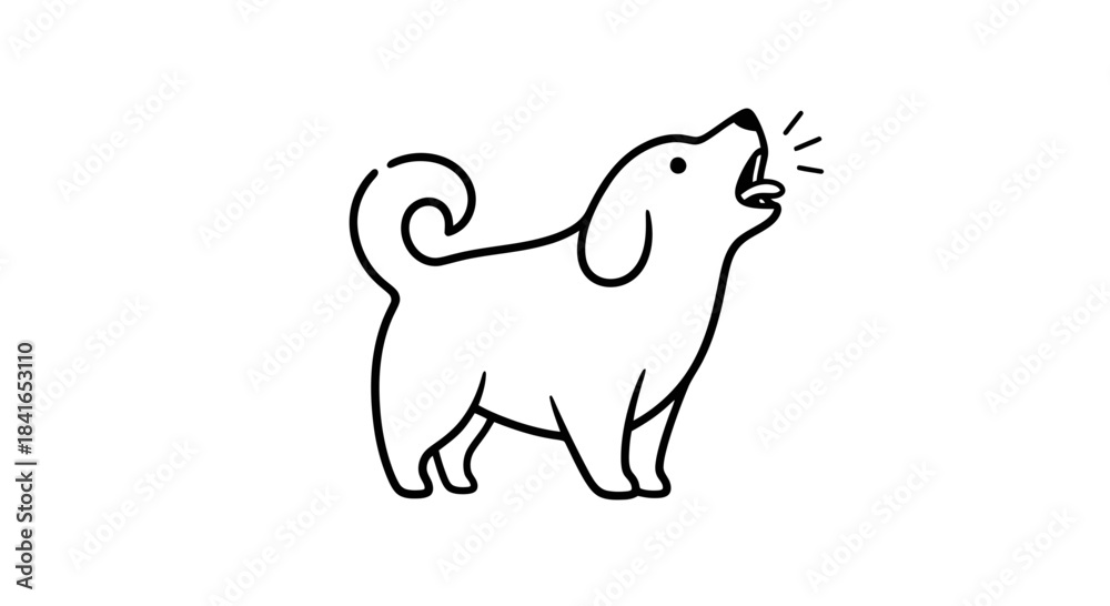 Fototapeta premium Minimalist black and white line art illustration of a barking dog with expressive lines