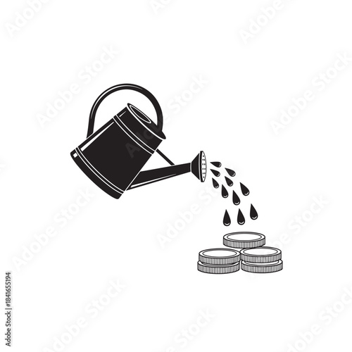 Financial growth and investment concept with watering can and money coins, vector icon