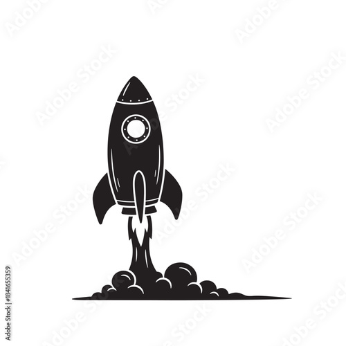 Startup launch rocket for business success and project boost, hand drawn vector icon