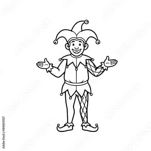 Medieval Jester Line Art. Cartoon Black and White Vector Icon for Coloring Book, History, Castle, Funny Character, Court Fool, or Simple Entertainment Design. Generative AI