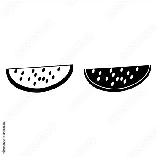 Whole watermelon and its parts. Fresh whole watermelon, slices, and parts. Organic fruit for juices, smoothies, and healthy eating, rich in vitamins. Vector icon illustration isolated on a white backg