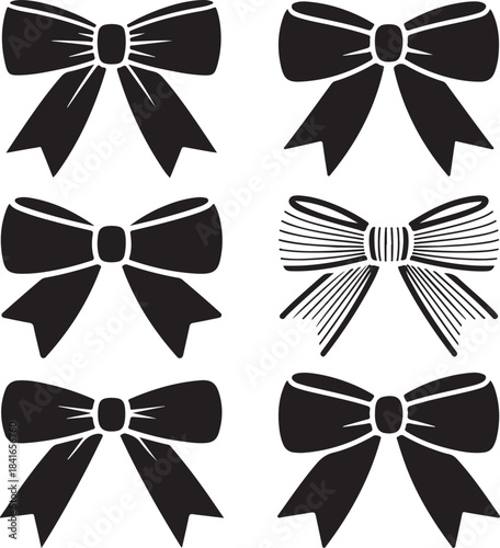 Collection of black and white ribbon bow graphics designs