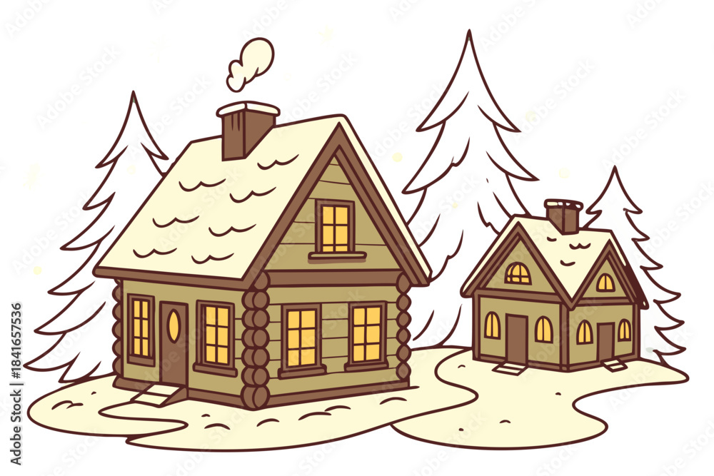 Fototapeta premium Cozy Christmas village glowing with warm golden lights