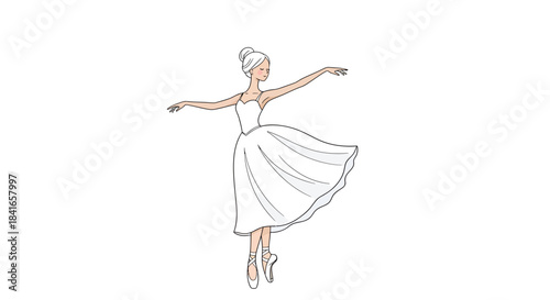 Ethereal ballerina in pristine white, a graceful dancer captured in a delicate illustration style