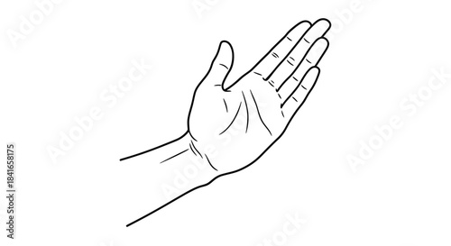 Hand gesture outline illustration displaying an open palm in a welcoming position