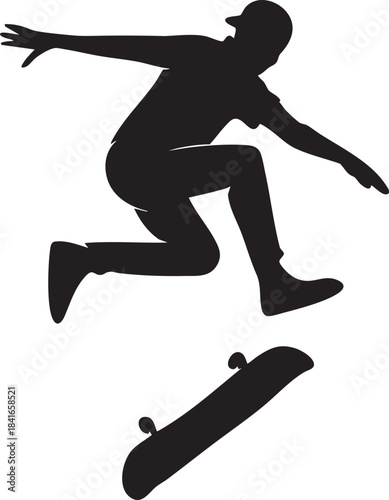 Skateboarder Silhouette in Action: Capturing a dynamic moment of a skateboarder mid-trick, highlighting the balance and agility involved in the sport.