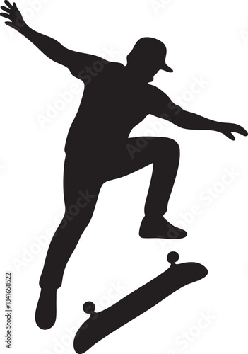Skateboarder Silhouette in Action: Capturing a dynamic moment of a skateboarder mid-trick, highlighting the balance and agility involved in the sport.
