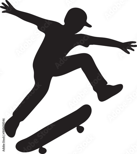 Skateboarder Silhouette in Action: Capturing a dynamic moment of a skateboarder mid-trick, highlighting the balance and agility involved in the sport.