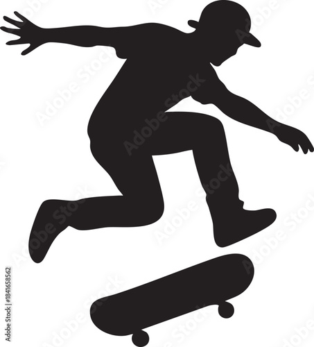 Skateboarder Silhouette in Action: Capturing a dynamic moment of a skateboarder mid-trick, highlighting the balance and agility involved in the sport.