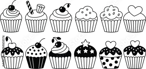 Collection of delicious cupcakes with various toppings and designs