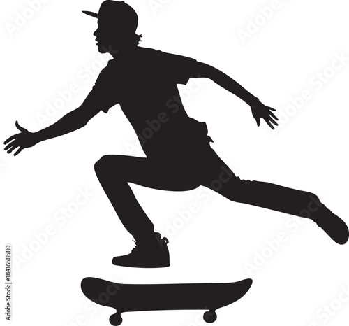 Skateboarder Silhouette in Action: Capturing a dynamic moment of a skateboarder mid-trick, highlighting the balance and agility involved in the sport.