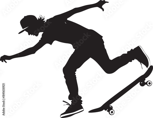 Skateboarder Silhouette in Action: Capturing a dynamic moment of a skateboarder mid-trick, highlighting the balance and agility involved in the sport.