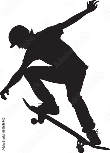 Skateboarder Silhouette in Action: Capturing a dynamic moment of a skateboarder mid-trick, highlighting the balance and agility involved in the sport.