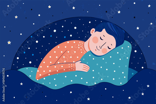 Peaceful Sleep Under Starry Night Sky Illustration