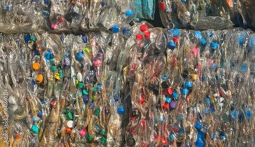 Billede på lærred Plastic water bottles have been baled for recycling