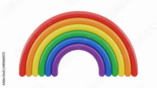 Rainbow arch with vibrant red, orange, yellow, green, blue, purple bands presented on clean white background. Cheerful rainbow arch symbolizes hope, happiness, diversity,