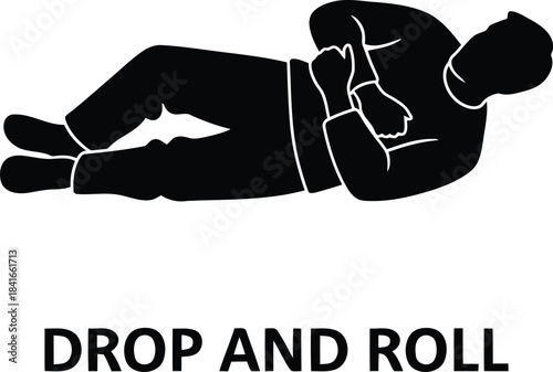 Drop and roll safety instruction graphic isolated on white background, Vector