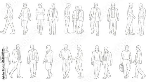Collection of various people standing in different poses and outfits