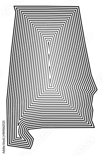 Symbol Map of the State Alabama (United States of America) showing the state border buffered inside with black tapering lines