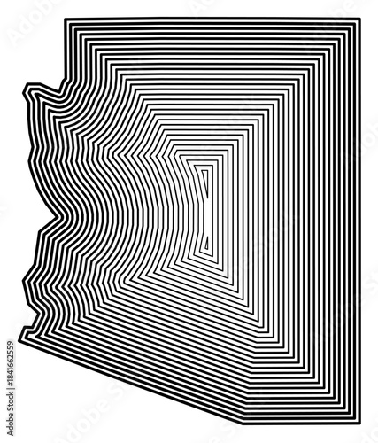 Symbol Map of the State Arizona (United States of America) showing the state border buffered inside with black tapering lines