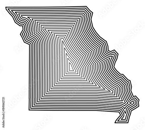Symbol Map of the State Missouri (United States of America) showing the state border buffered inside with black tapering lines