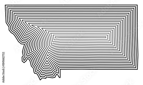 Symbol Map of the State Montana (United States of America) showing the state border buffered inside with black tapering lines