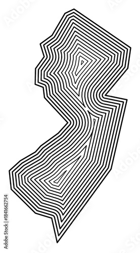Symbol Map of the State New Jersey (United States of America) showing the state border buffered inside with black tapering lines