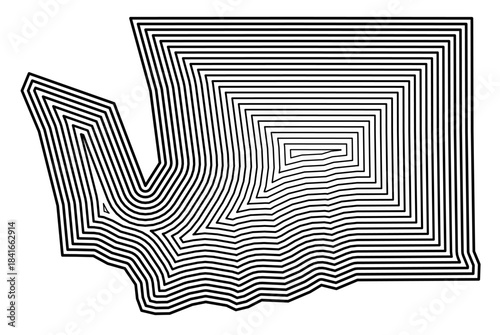 Symbol Map of the State Washington (United States of America) showing the state border buffered inside with black tapering lines