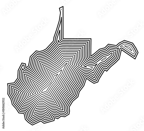 Symbol Map of the State West Virginia (United States of America) showing the state border buffered inside with black tapering lines