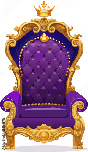 Majestic Royal Throne with Golden Details and Crown Ornaments