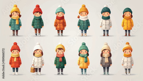 Cozy Winter Characters – 12 Mini Flat Vector People