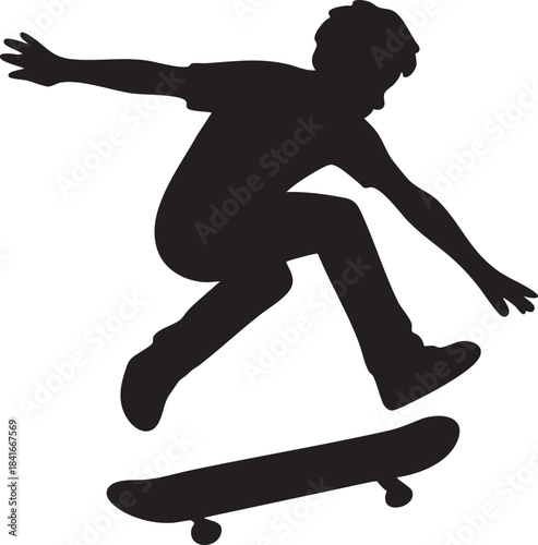 Skateboarder Silhouette in Action: Capturing a dynamic moment of a skateboarder mid-trick, highlighting the balance and agility involved in the sport.