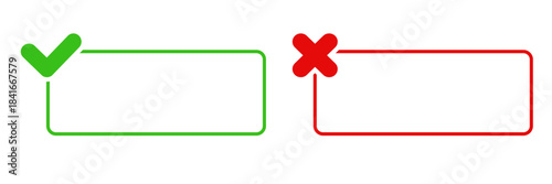 Green Check And Red Cross Solid Icon Set. Approval And Rejection Decision Making Silhouette Symbol Collection. User Interface, Feedback and Validation Elements. Isolated Vector Illustration