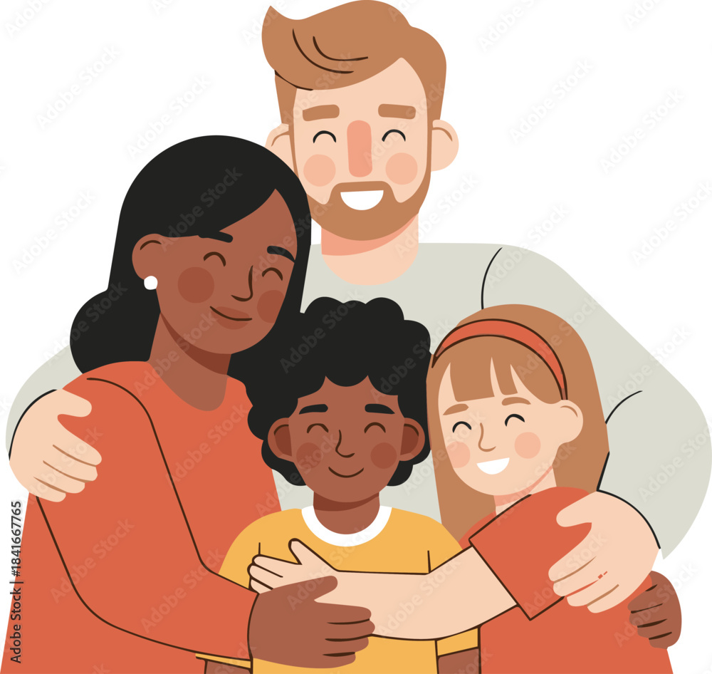Fototapeta premium Happy diverse family embracing each other in a warm hug, representing love and unity