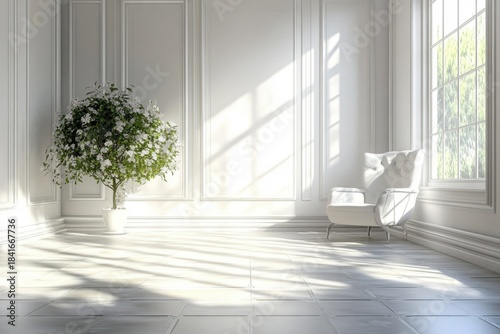 A 3D-rendered stock photo depicts an empty interior room- providing a blank canvas for potential design and decoration