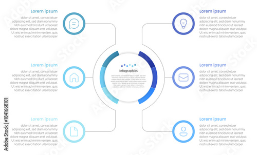 6-circle infographics use six circular elements to display data like stages, metrics, or comparisons in a balanced, cyclical layout. These designs enhance presentations by showing interconnections.
