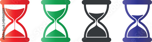 Digital illustration of four hourglass icons in different colors on white background