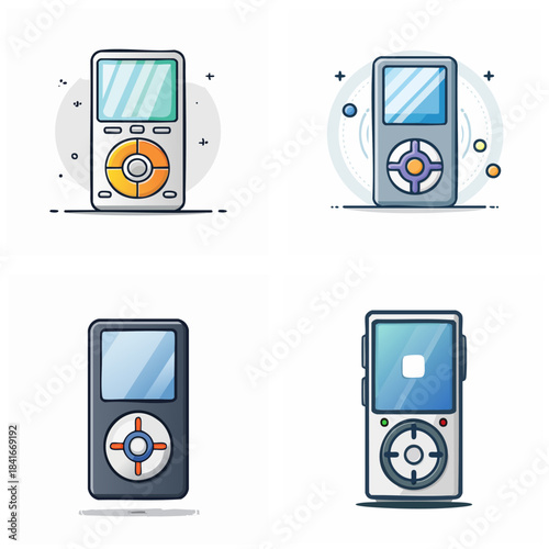 Download cartoon vector illustrations of media player devices in various designs isolated on white background ideal for technology presentations