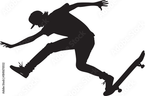 Skateboarder Silhouette in Action: Capturing a dynamic moment of a skateboarder mid-trick, highlighting the balance and agility involved in the sport.