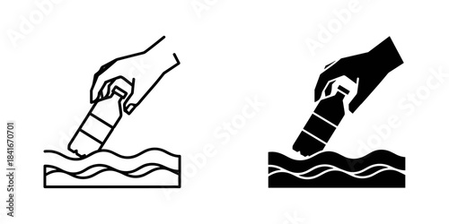 Do not throw plastic bottle into water sign icon vector set