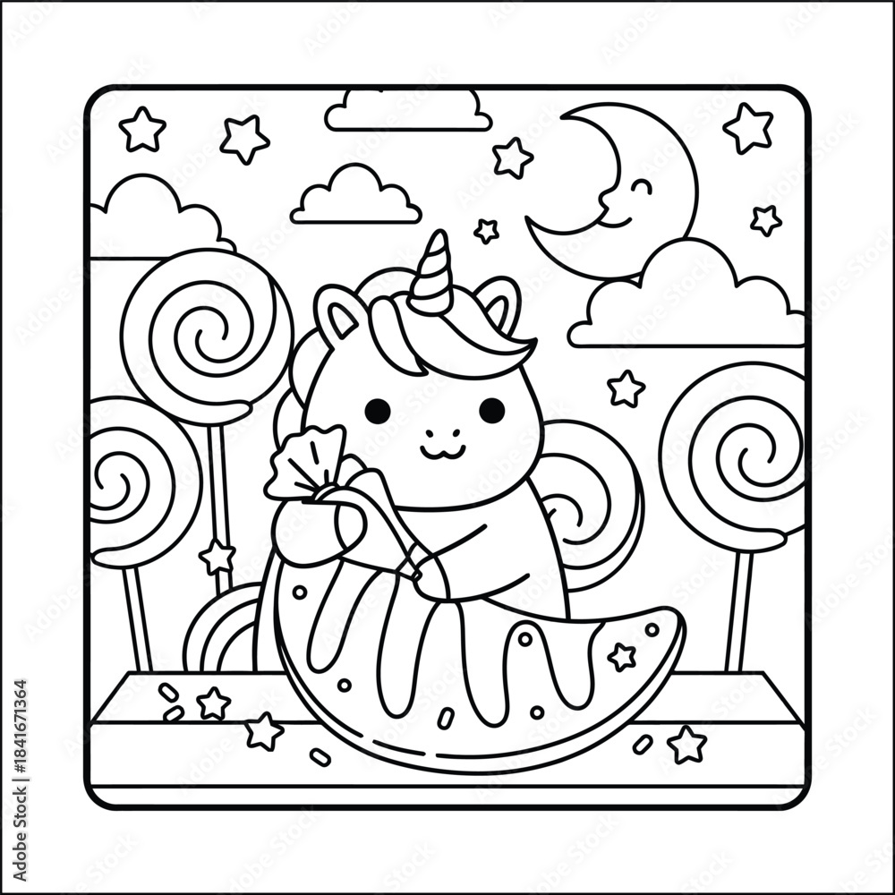Fototapeta premium Magical unicorn coloring page line art vector