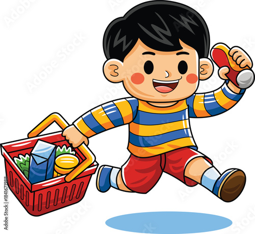 Cartoon Shopper with Shopping Basket