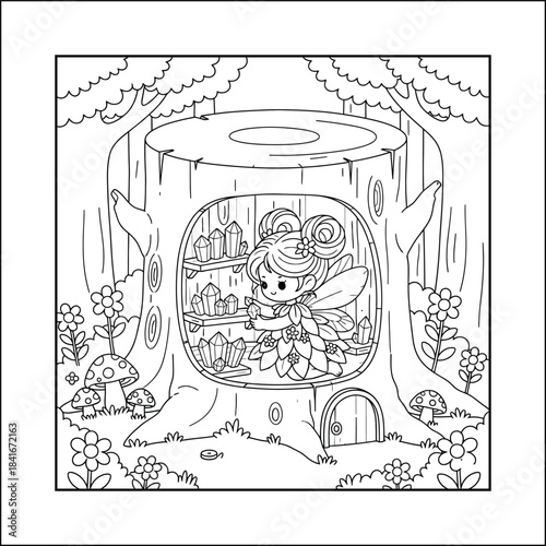 fairy coloring page line art vector 