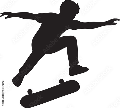Skateboarder Silhouette in Action: Capturing a dynamic moment of a skateboarder mid-trick, highlighting the balance and agility involved in the sport.