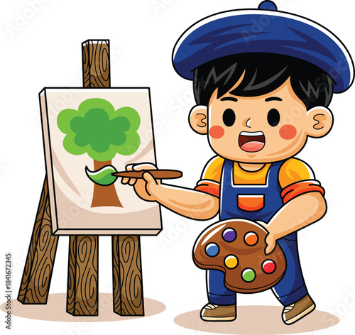 Man Cartoon Artist Worker with Paint Brush